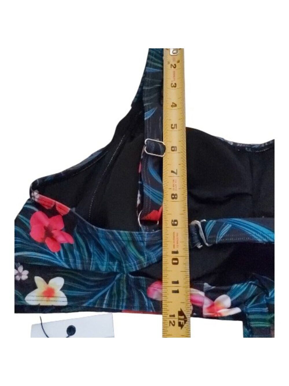 Hanna Nikole Black Floral Bikini Top 20W Plus Size Adjustable Straps Tie Closure - Picture 4 of 5